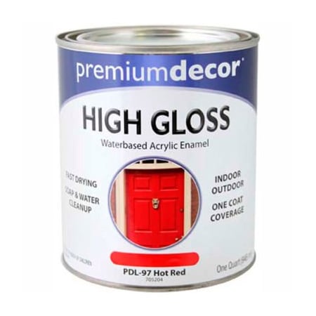 General Paint Premium Dcor Waterborne Acrylic Enamel, Gloss Finish, Hot Red, Quart - 705204 705204